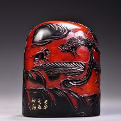 旧藏田黄石镂空雕【瑞兽貔貅】老闲章硬料麦芽黄原石原皮雕刻瑞兽貔貅