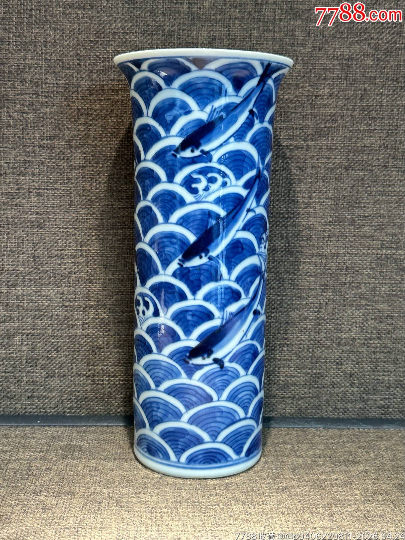 清光緒青花留白魚藻紋花觚_價格1922元_第1張_