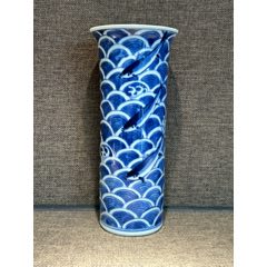 清光緒青花留白魚(yú)藻紋花觚(zc44400754)