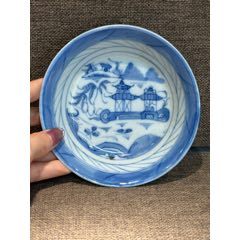清乾隆青花山水樓閣洗子