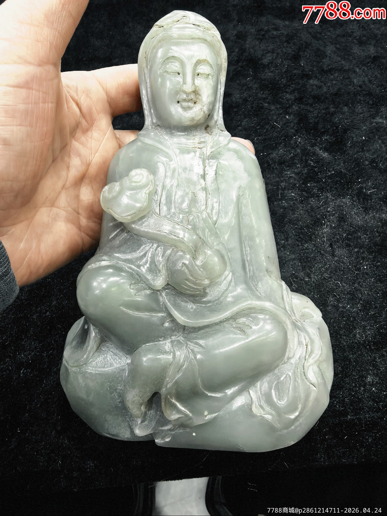 原味極美品純天然和田青白玉雕厚重觀音一尊_價(jià)格400元_第1張_
