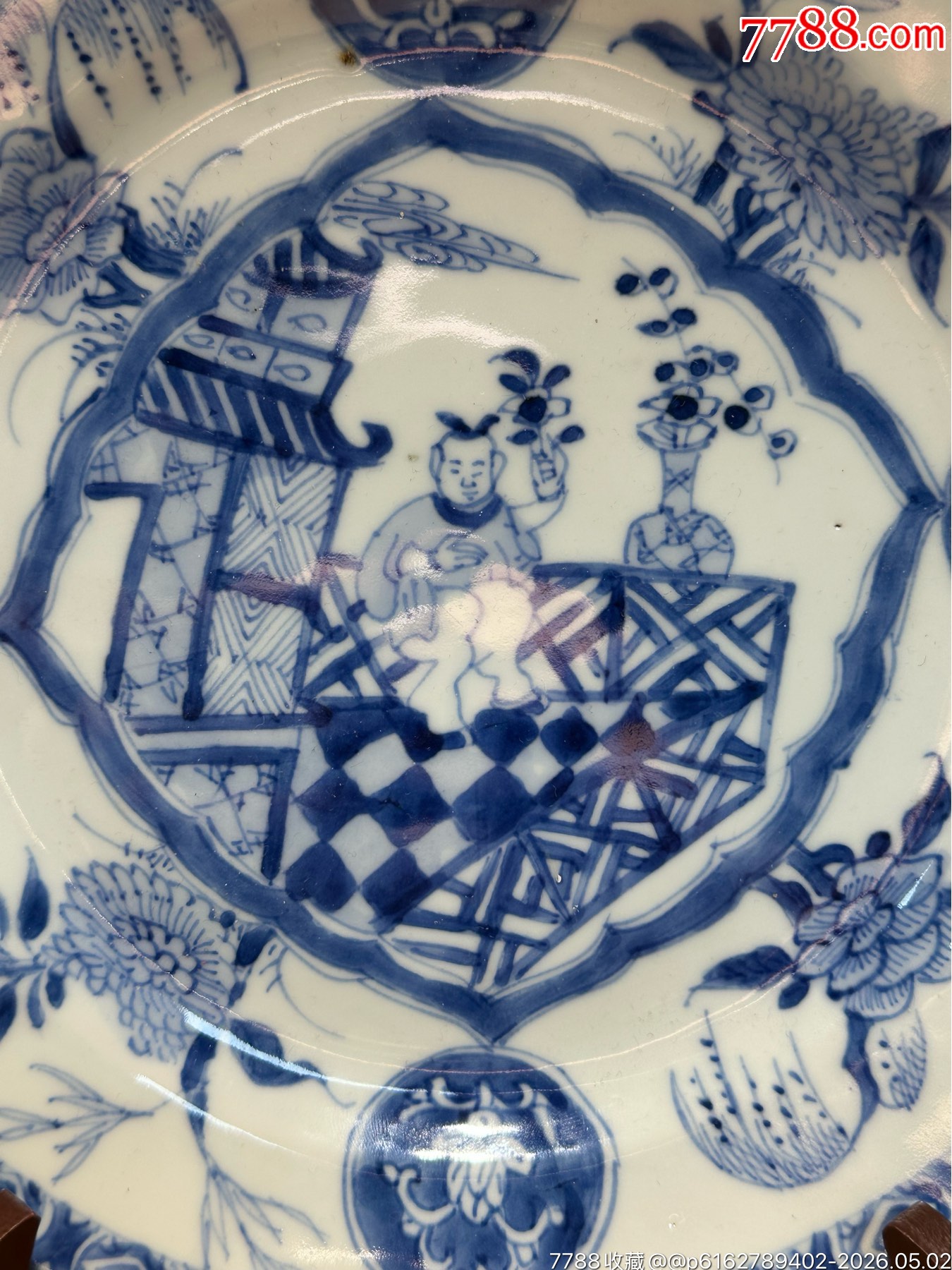 清康熙青花花卉紋開窗持荷童子博古紋賞盤_價(jià)格1202元_第2張_