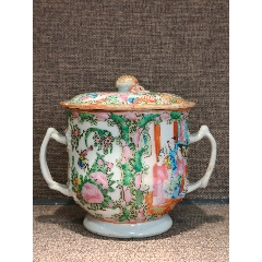 清光緒廣彩西廂記花鳥人物雙把蓋杯