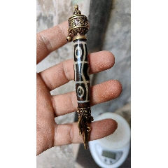 中国古美術・藏區回流・紅肉蓮花三眼天珠・文殊菩薩・天然石・瑪瑙・闢邪消災・根付 藏区回流红肉莲花三眼天珠镶嵌S925银文殊菩萨吊坠尺寸：高38毫米__ 彫刻・オブジェ