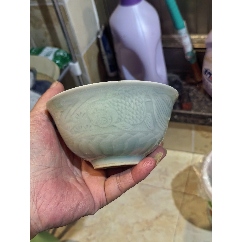 宋代，龙泉窑双鱼洗__【7788植绒画】