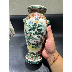 全品）清末民初开窗五彩山水纹赏瓶尺寸高25cm__【7788毛笔收藏】
