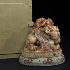 珍品旧藏田黄石印章精雕【神兽螭龙】老闲章硬料枇杷黄随形雕刻旺运金钱