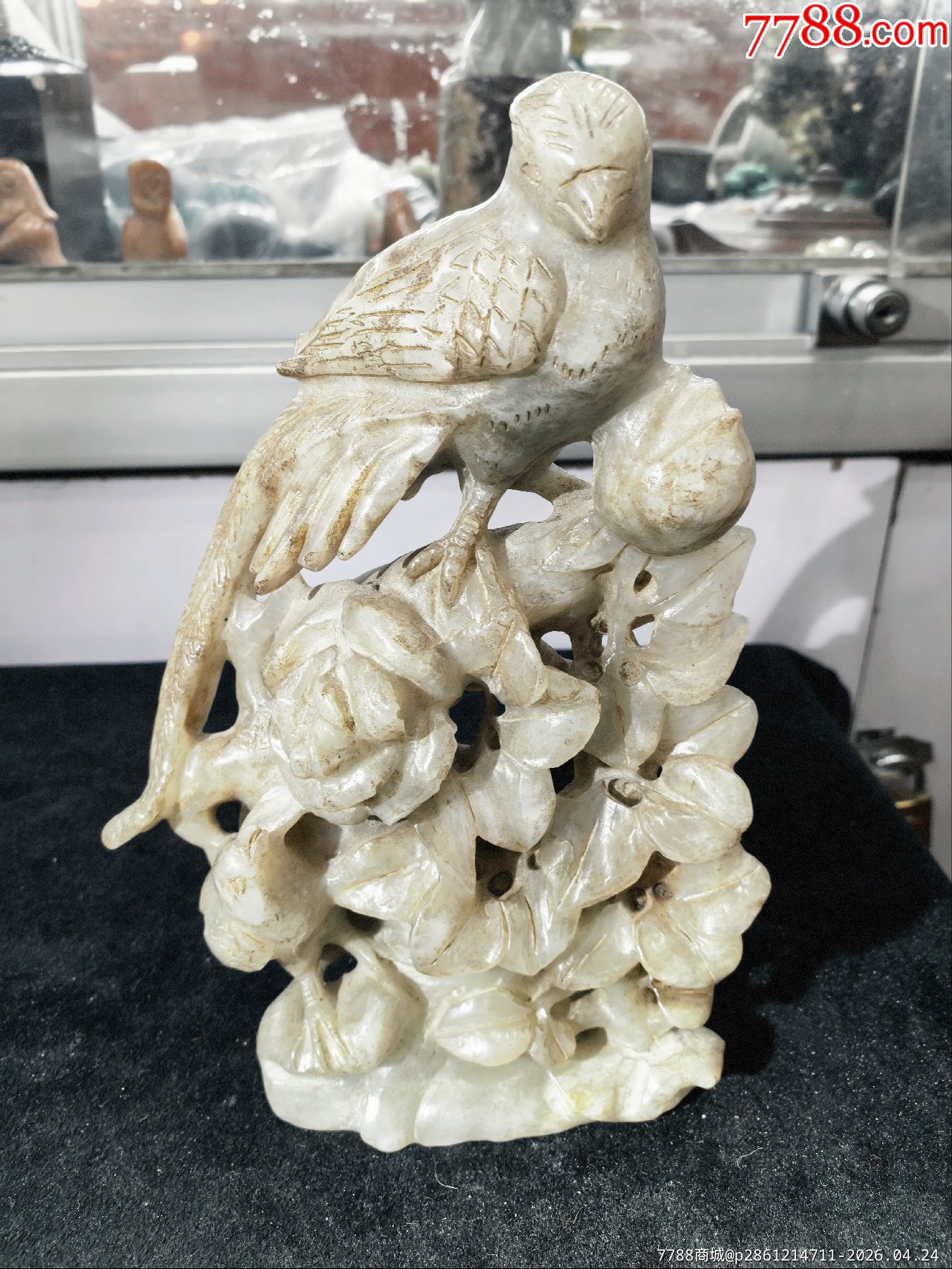 原味完美品純天然和田白玉鏤空高浮雕花鳥大擺件一個(gè)_價(jià)格198元_第1張_