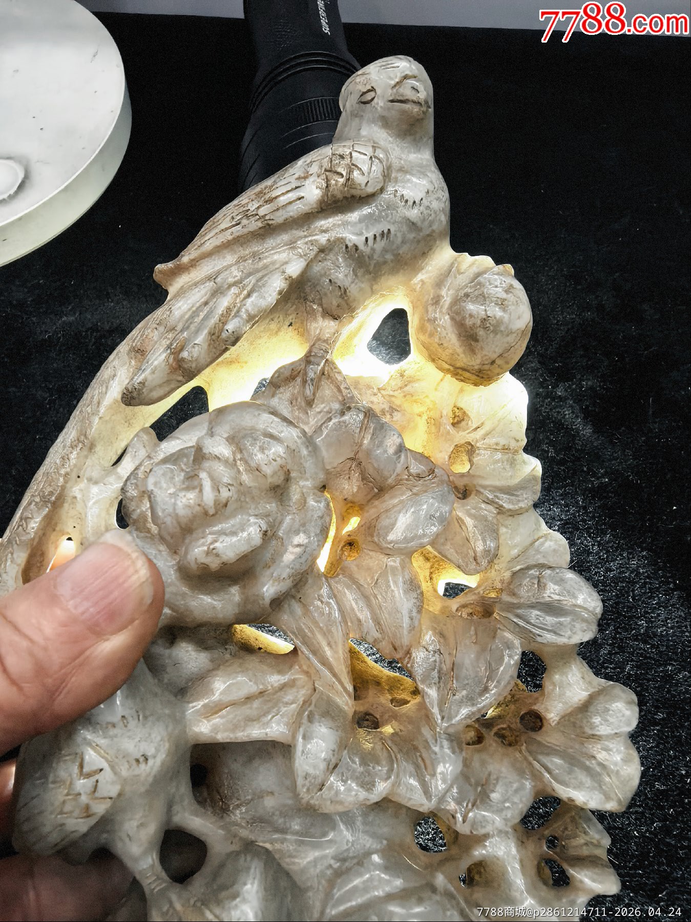 原味完美品純天然和田白玉鏤空高浮雕花鳥大擺件一個(gè)_價(jià)格198元_第12張_