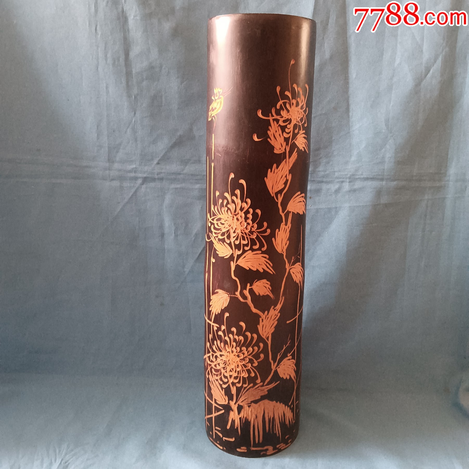 名家刻绘菊花竹雕文房高雅摆件雕刻精致庄重优雅花中隐士气节高傲家居