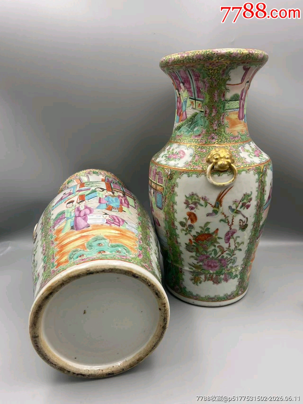 歐洲回流，清咸豐細(xì)路廣彩人物盤口尊一對(duì)。品相：全品尺寸：如圖！?。≠I_價(jià)格6864元_第9張_
