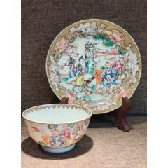 清乾隆罕见博物馆级！洛克菲勒风格广彩满大人合家欢杯碟套__【7788漆器