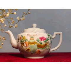 清代粉彩纯手绘博古瓷壶-茶壶-7788巴林石