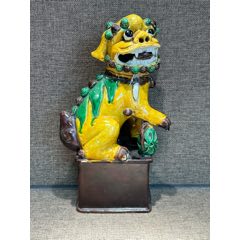 清光緒素三彩獅子滾繡球瓷塑(zc44400687)
