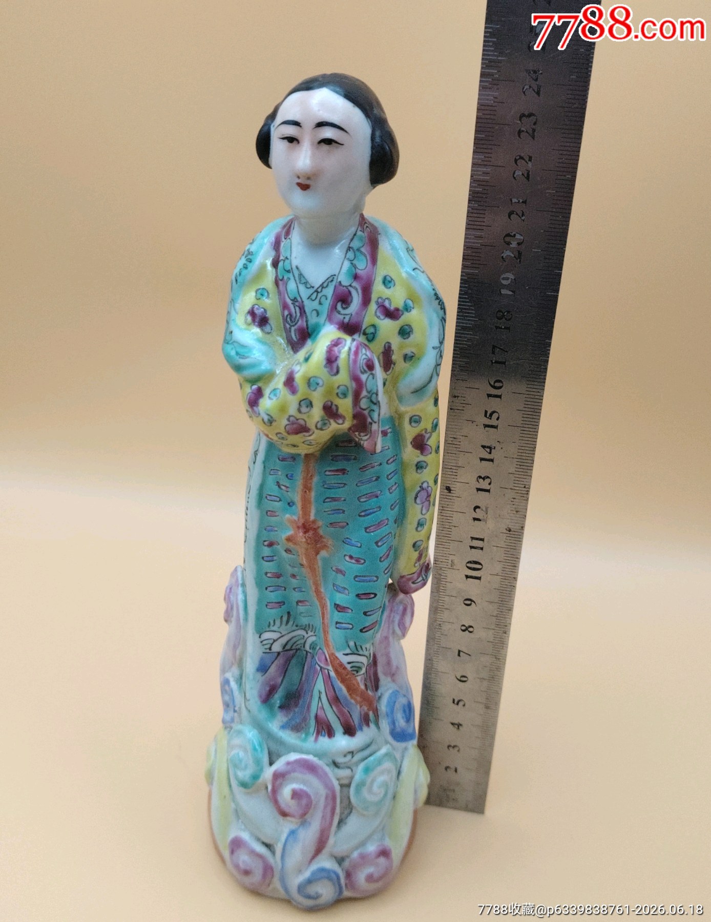 美國回流晚清民國細(xì)路粉彩仕女人物瓷塑品相：全品尺寸：如圖_價格898元_第4張_