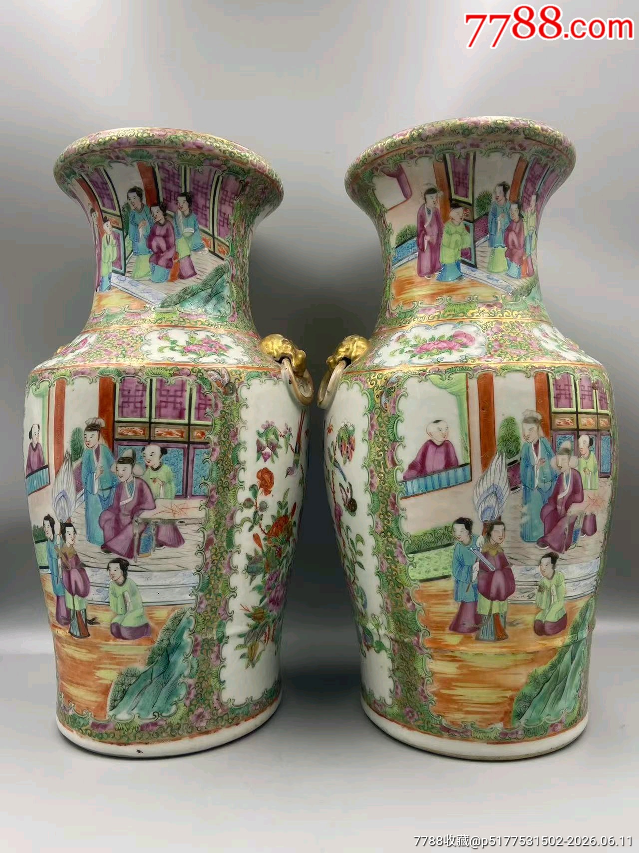 歐洲回流，清咸豐細(xì)路廣彩人物盤口尊一對(duì)。品相：全品尺寸：如圖?。?！買_價(jià)格6864元_第3張_