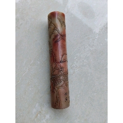 中国寿山石(印材)　草花文彫刻花瓶　置物　瑪瑙 原味美品寿山石雕鱼草小手把件一个__【7788青花瓷收藏】