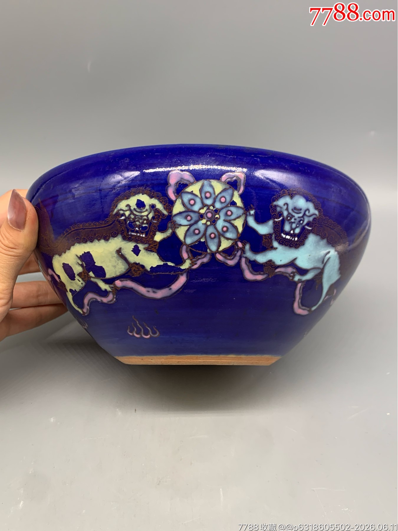 清咸豐霽藍釉粉彩雙獅戲繡球紋香爐_價格1613元_第3張_