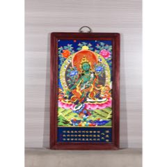 臣丁观鹏恭绘！红木双色骨边框镶蓝底掐金丝唐卡瓷板画中堂挂屏