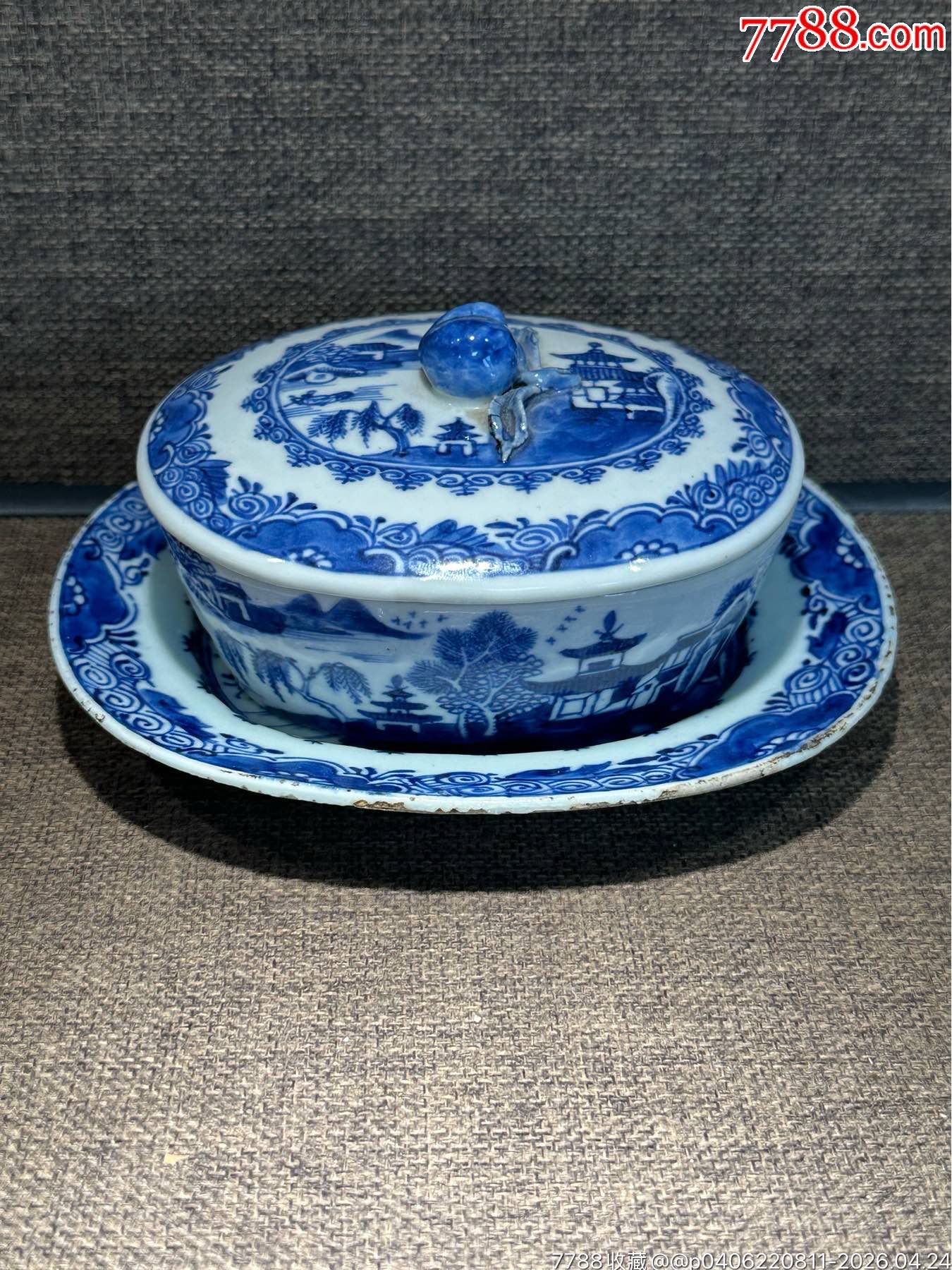 清乾隆通景山水亭臺(tái)樓閣蓋鍋三件套_價(jià)格1521元_第1張_