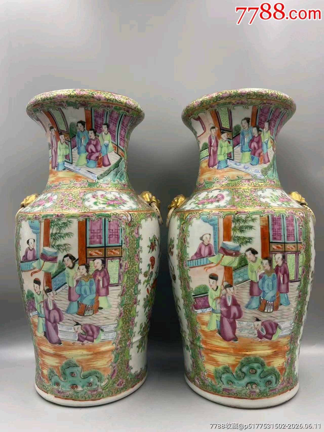 歐洲回流，清咸豐細(xì)路廣彩人物盤口尊一對(duì)。品相：全品尺寸：如圖?。?！買_價(jià)格6864元_第1張_