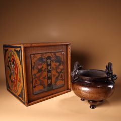 珍品旧藏收老紫铜纯手工高浮雕錾刻搓银丝龙耳香炉工艺精湛器型款式精美