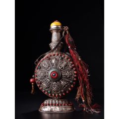 旧藏老纯铜镶嵌玉石宝石灵芝如意品相保存完好造型独特别致重320克