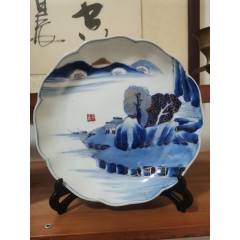 清乾隆青花山水纹蒜头瓶_青花瓷_伦回坊四号店【7788老照片】