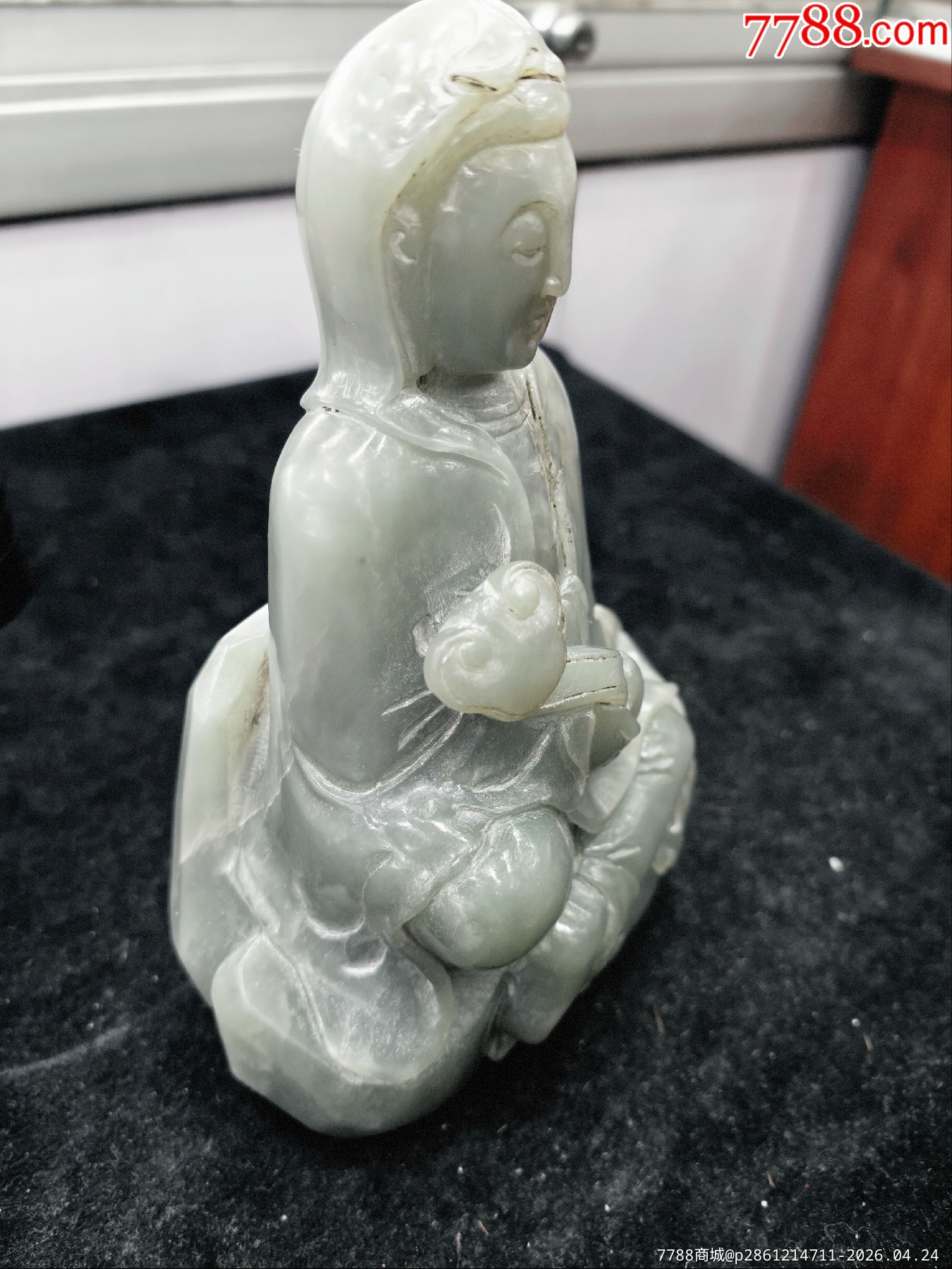 原味極美品純天然和田青白玉雕厚重觀音一尊_價(jià)格400元_第8張_