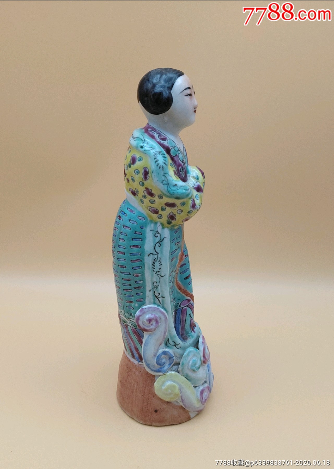 美國回流晚清民國細(xì)路粉彩仕女人物瓷塑品相：全品尺寸：如圖_價格898元_第2張_