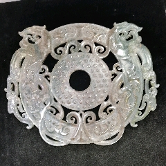 原味极美品纯天然玉雕双面镂空“双龙耳、古钉纹”超大型玉壁一块_其他