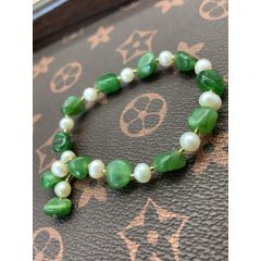 純天然和田玉碧玉珍珠手串