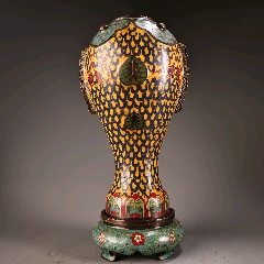 珍品旧藏收纯铜全铜高浮雕錾刻景泰蓝掐丝珐琅彩花瓶工艺精湛器形款式