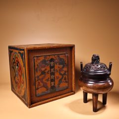 珍品旧藏收罕见宫廷御用紫铜纯手工高浮雕錾刻鎏金熏香炉工艺精湛器型