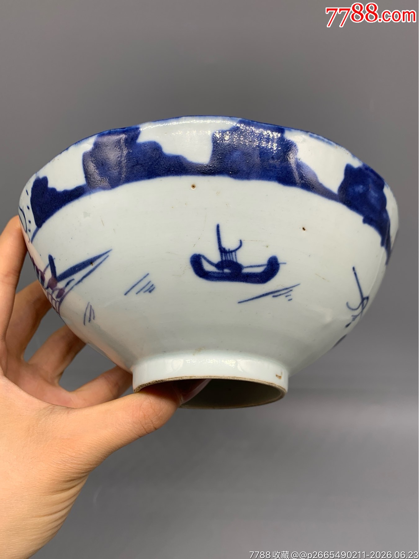 清咸豐青花山水亭臺樓閣攜琴訪友花口碗_價(jià)格181元_第3張_