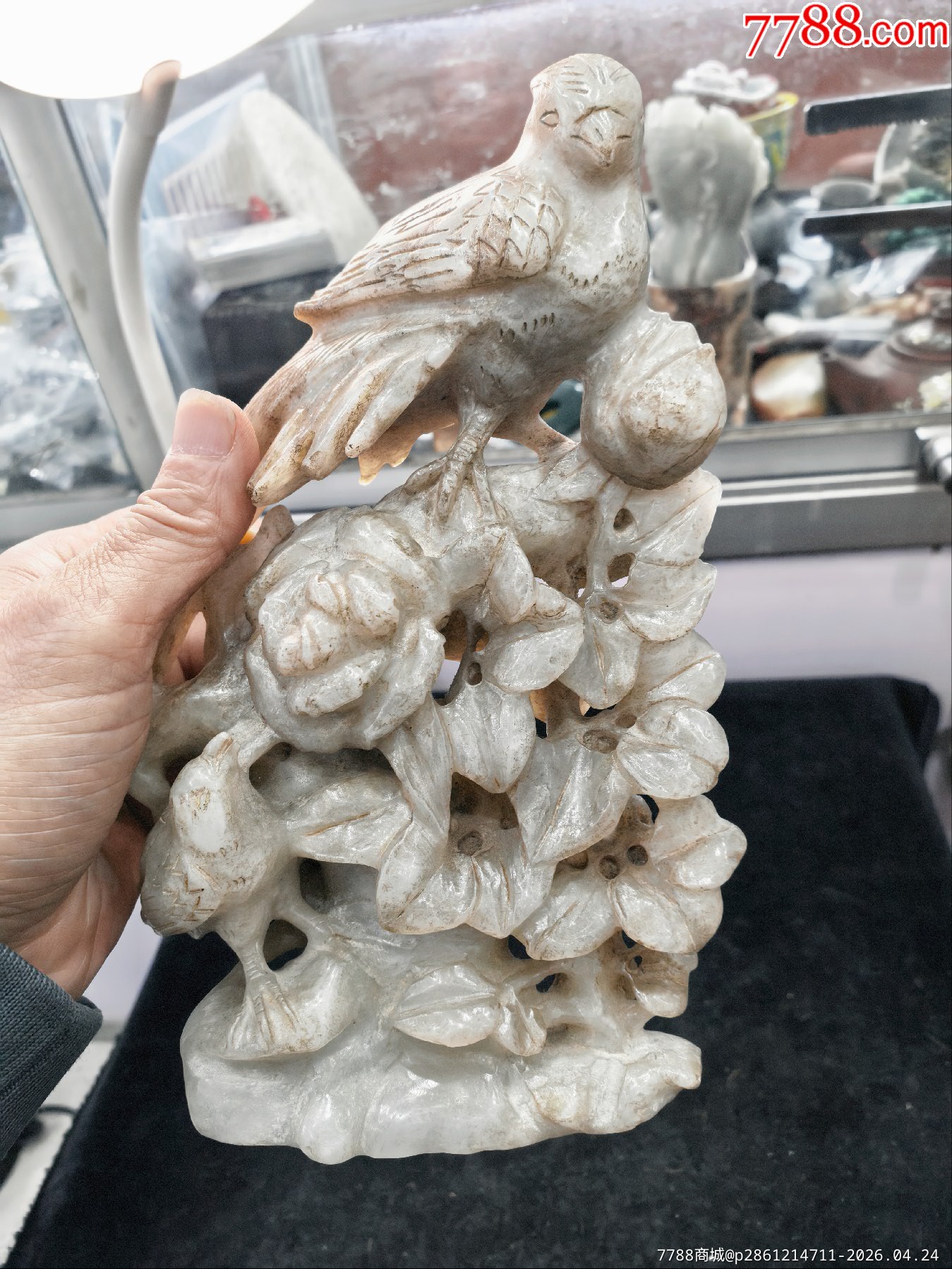 原味完美品純天然和田白玉鏤空高浮雕花鳥大擺件一個(gè)_價(jià)格198元_第2張_