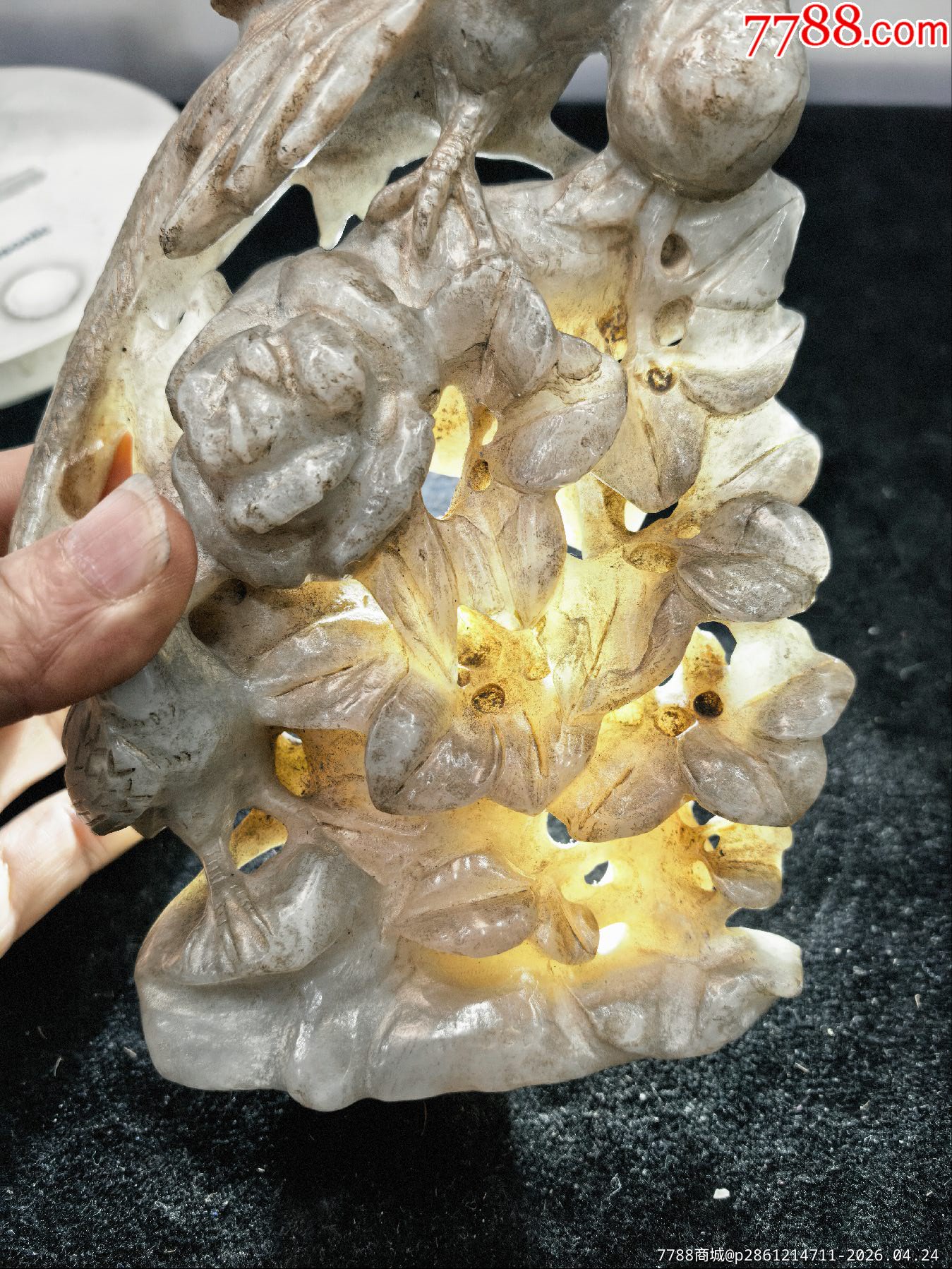 原味完美品純天然和田白玉鏤空高浮雕花鳥大擺件一個(gè)_價(jià)格198元_第11張_