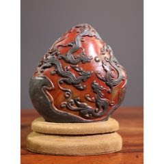 珍品【降龍羅漢】印鑑・寿山石彫｜紅絡田黄石｜仏像彫刻｜耐青作款｜風水置物｜手彫り 寿山石田黄石雕刻【瑞兽】印章， 篆刻家落款壬申三月【昌石道人】 尺寸