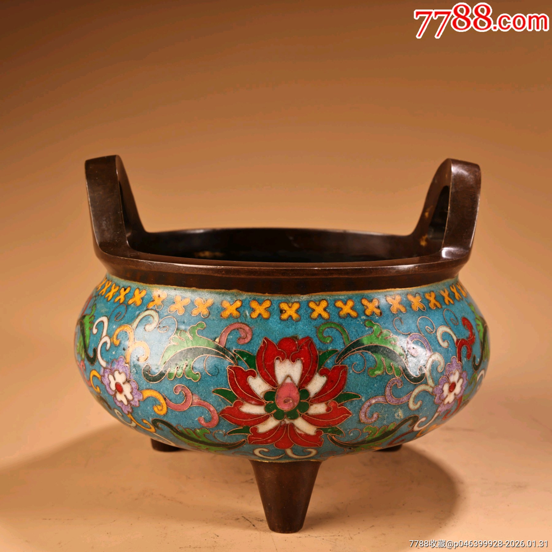 珍品旧藏收纯铜全铜高浮雕錾刻景泰蓝掐丝珐琅彩香炉工艺精湛器形款式