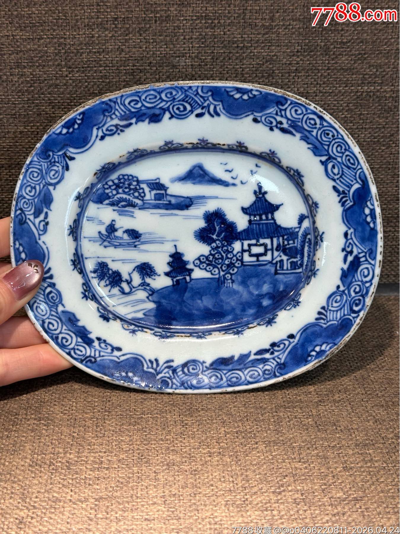 清乾隆通景山水亭臺(tái)樓閣蓋鍋三件套_價(jià)格1521元_第6張_